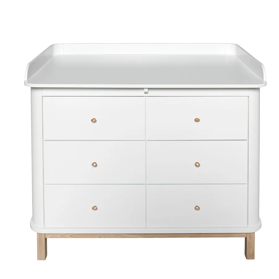 Oliver Furniture Wood Wickelkommode 6 Schubladen mit großer Wickelplatte Weiß/Eiche Hot