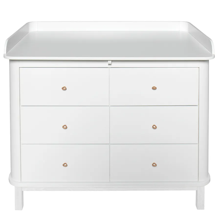 Oliver Furniture Wood Wickelkommode 6 Schubladen mit großer Wickelplatte Weiß Fashion