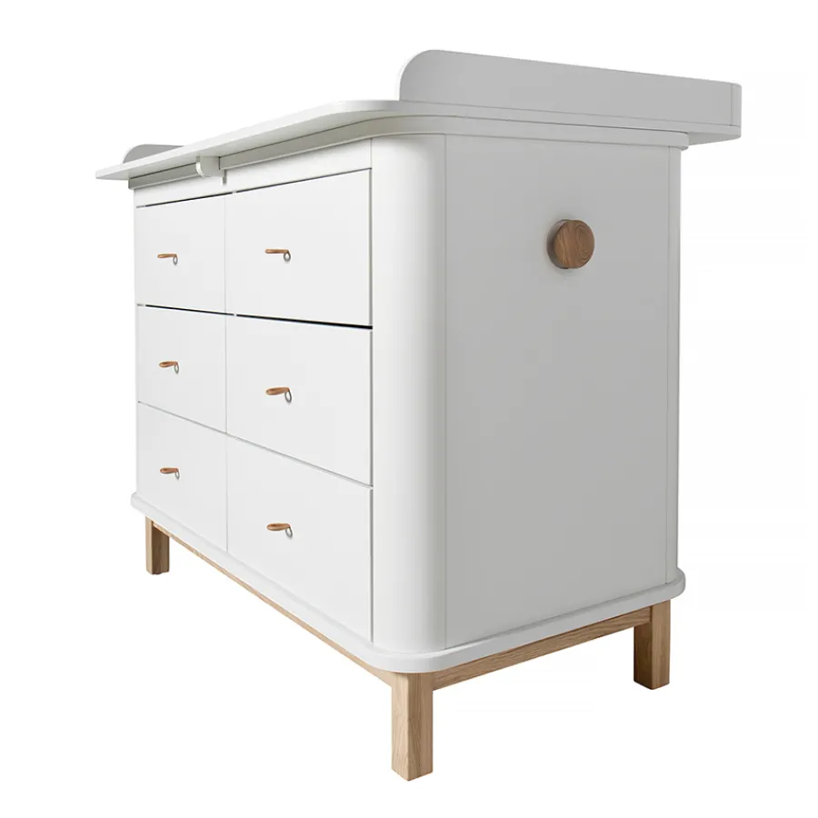 Oliver Furniture Wood Wickelkommode 6 Schubladen mit großer Wickelplatte Weiß/Eiche Hot
