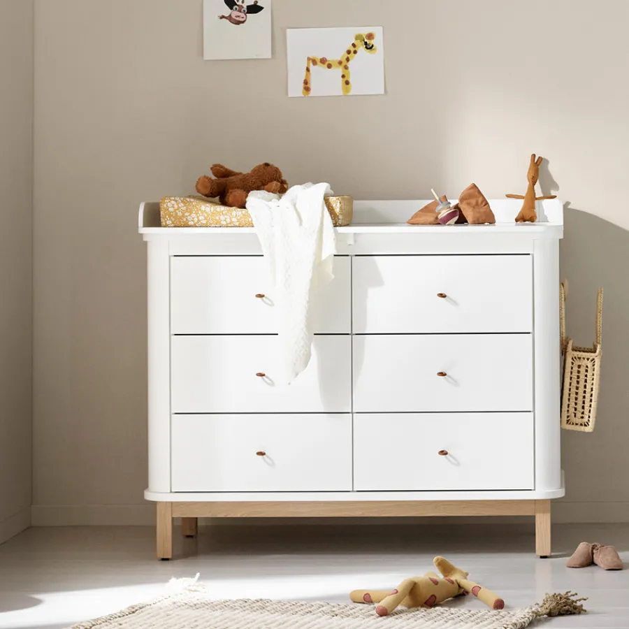 Oliver Furniture Wood Wickelkommode 6 Schubladen mit großer Wickelplatte Weiß/Eiche Hot