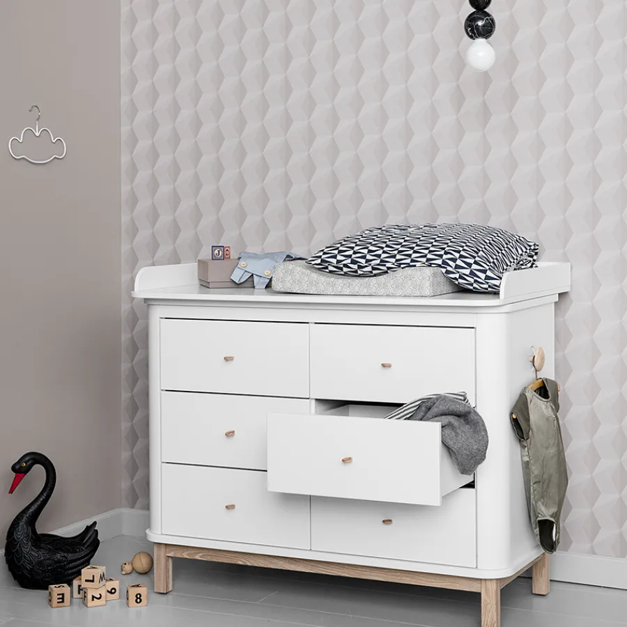 Oliver Furniture Wood Wickelkommode 6 Schubladen mit großer Wickelplatte Weiß/Eiche Hot