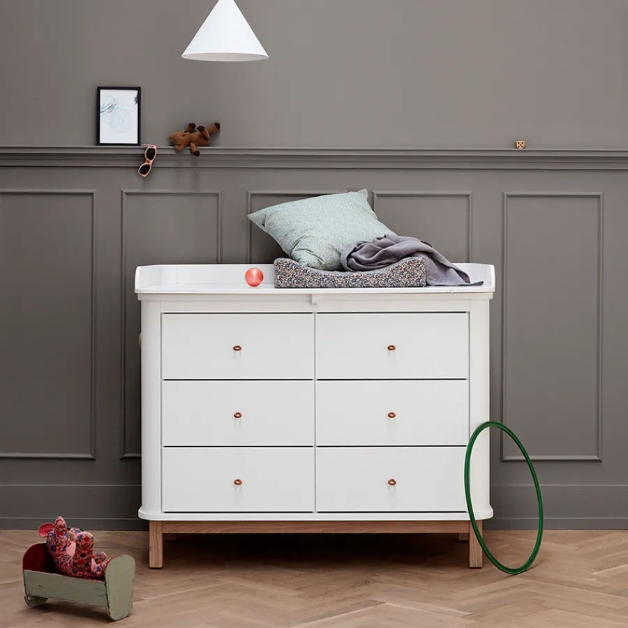 Oliver Furniture Wood Wickelkommode 6 Schubladen mit großer Wickelplatte Weiß/Eiche Hot
