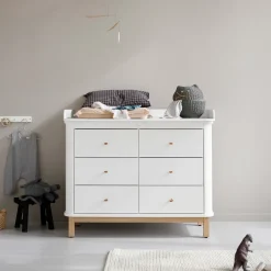 Oliver Furniture Wood Wickelkommode 6 Schubladen mit großer Wickelplatte Weiß/Eiche Hot