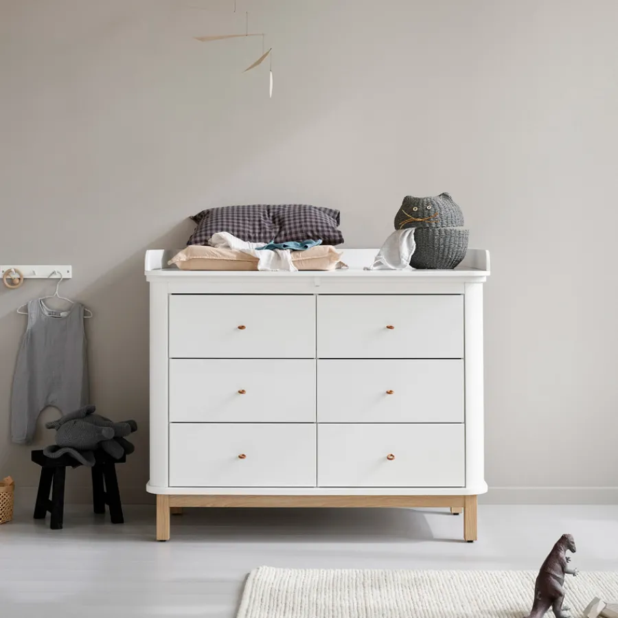 Oliver Furniture Wood Wickelkommode 6 Schubladen mit großer Wickelplatte Weiß/Eiche Hot