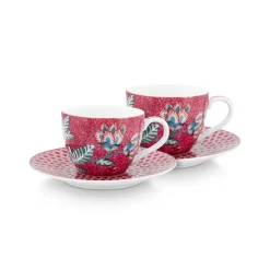 PIP Studio Espressotasse & Unterteller Flower Festival Dark Pink 120ml 2er-Set Sale