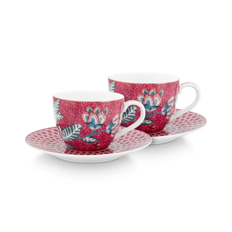 PIP Studio Espressotasse & Unterteller Flower Festival Dark Pink 120ml 2er-Set Sale