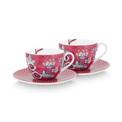 PIP Studio Tasse & Unterteller Flower Festival Dark Pink 280ml 2er-Set New