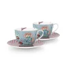 PIP Studio Tasse und Unterteller Flower Festival Light Blue 280ml 2er-Set Fashion