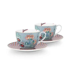 PIP Studio Tasse und Unterteller Flower Festival Light Blue 280ml 2er-Set Fashion