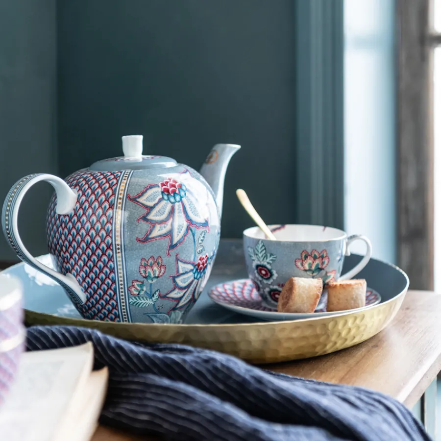 PIP Studio Tasse und Unterteller Flower Festival Light Blue 280ml 2er-Set Fashion