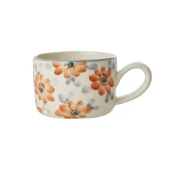 Rice Cappuccino-Tasse Keramik handbemalt Flowers Orange 200 ml New