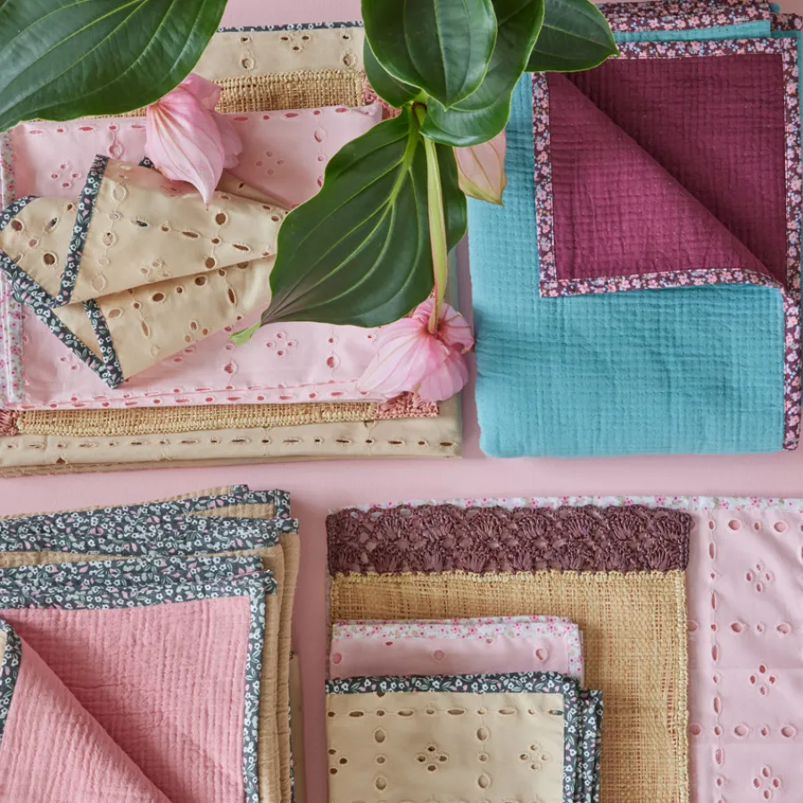 Rice Decke Crinkle Baumwolle Flower Edge in Mint/Aubergine Outlet