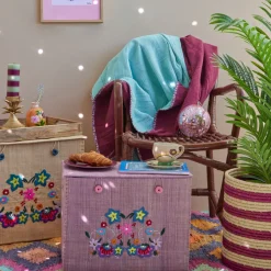 Rice Decke Crinkle Baumwolle Flower Edge in Mint/Aubergine Outlet