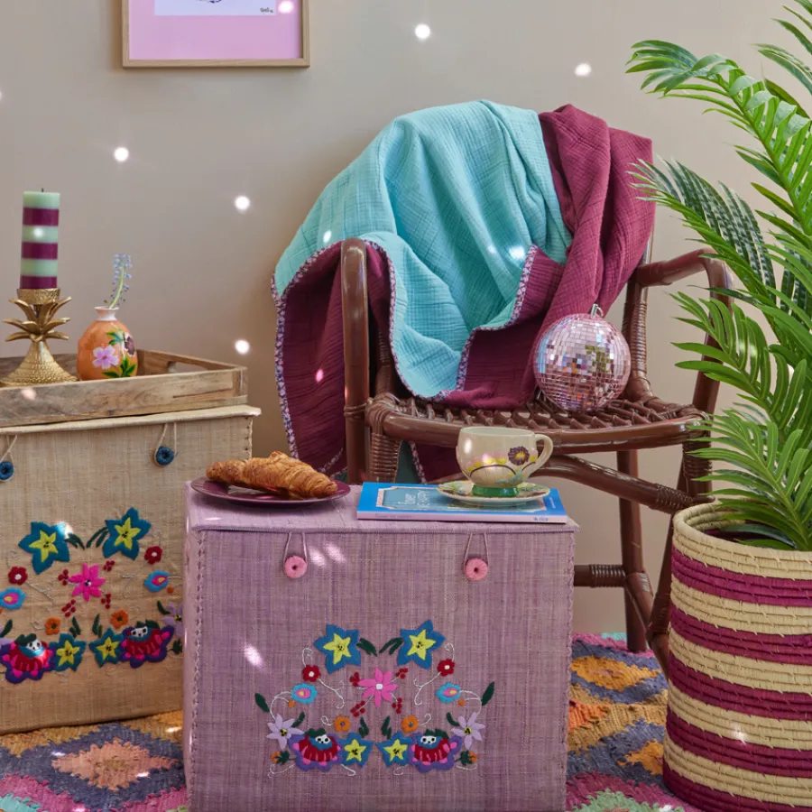Rice Decke Crinkle Baumwolle Flower Edge in Mint/Aubergine Outlet