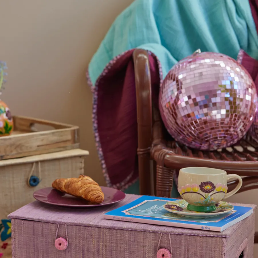 Rice Decke Crinkle Baumwolle Flower Edge in Mint/Aubergine Outlet