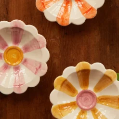Rice Dip-Schale Keramik handbemalt Stripes Pink/Orange/Yellow 3er-Set Hot