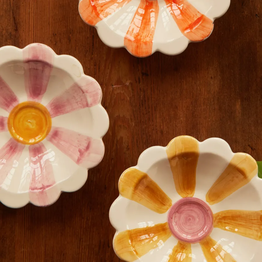 Rice Dip-Schale Keramik handbemalt Stripes Pink/Orange/Yellow 3er-Set Hot