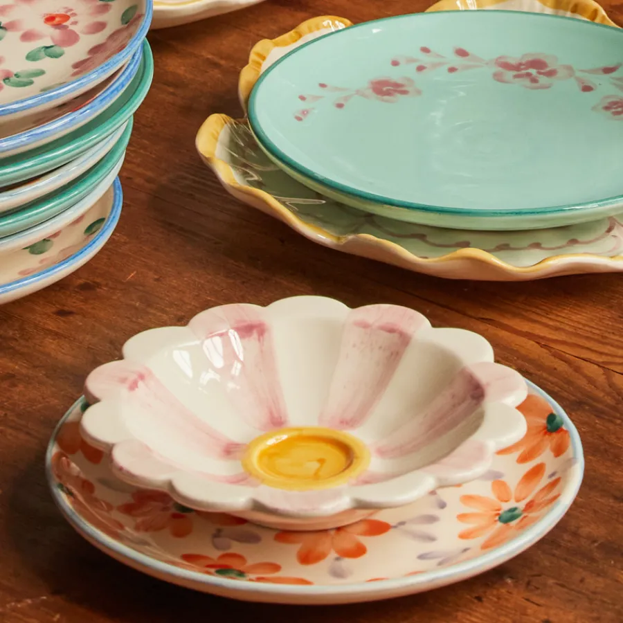Rice Dip-Schale Keramik handbemalt Stripes Pink/Orange/Yellow 3er-Set Hot