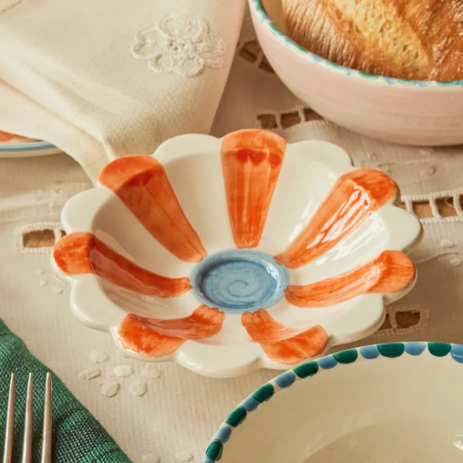 Rice Dip-Schale Keramik handbemalt Stripes Pink/Orange/Yellow 3er-Set Hot