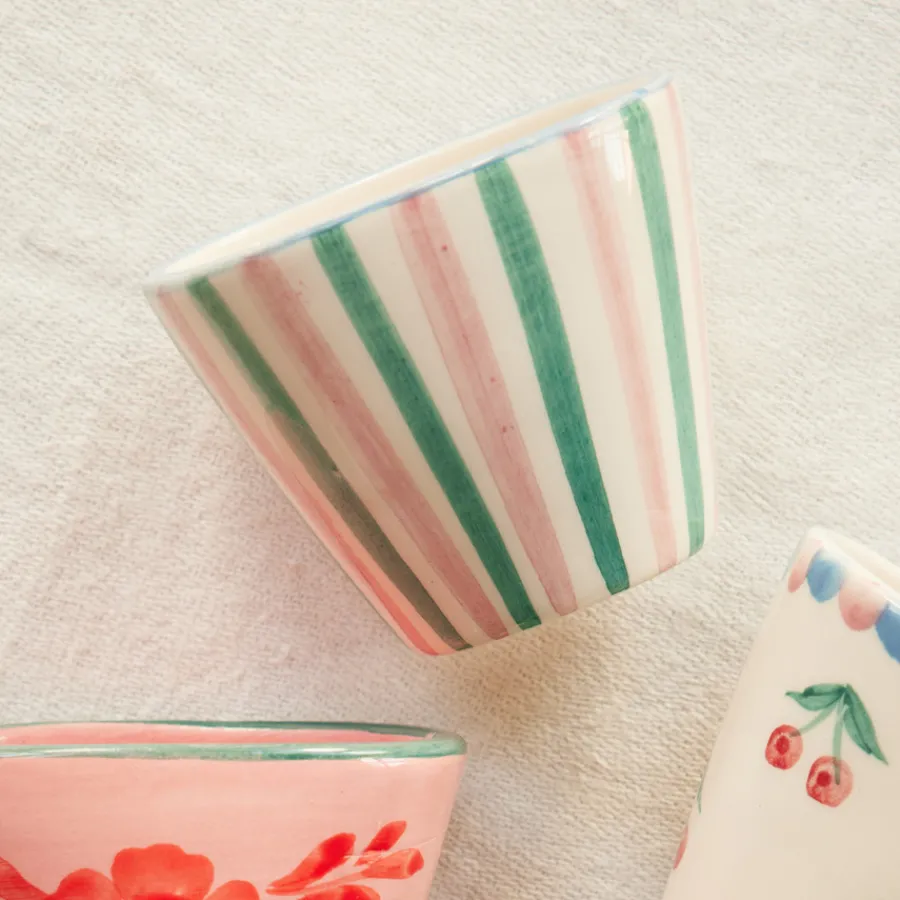 Rice Espresso-Tasse Keramik oval handbemalt Stripes 70 ml Hot