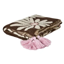 Rice Gestrickte Decke Chococlate Brown bestickt & mit Tassels Fashion
