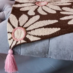 Rice Gestrickte Decke Chococlate Brown bestickt & mit Tassels Fashion