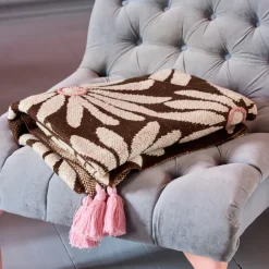 Rice Gestrickte Decke Chococlate Brown bestickt & mit Tassels Fashion