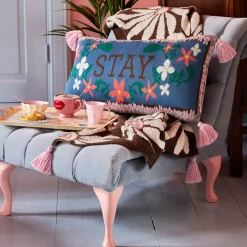 Rice Gestrickte Decke Chococlate Brown bestickt & mit Tassels Fashion
