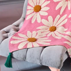 Rice Gestrickte Decke Pink bestickt & mit Tassels Fashion