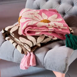 Rice Gestrickte Decke Pink bestickt & mit Tassels Fashion
