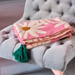 Rice Gestrickte Decke Pink bestickt & mit Tassels Fashion