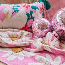 Rice Gestrickte Decke Pink bestickt & mit Tassels Fashion