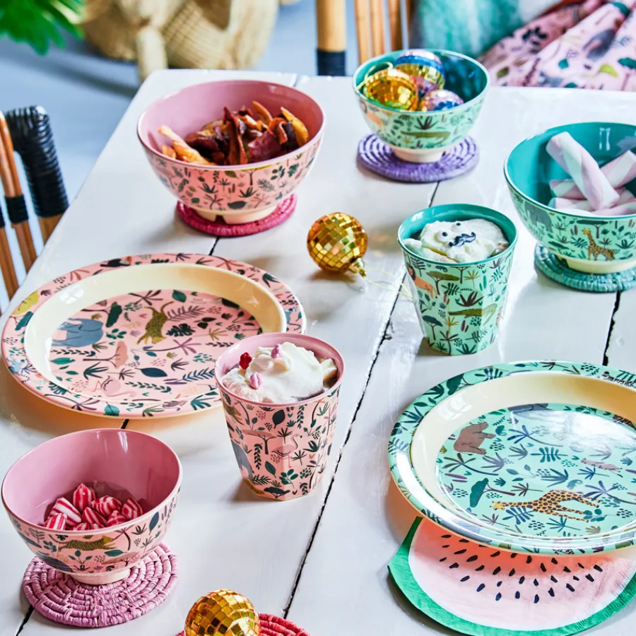 Rice Kleine Melamin Schüssel All Over Jungle Animals Two Tone Coral Outlet