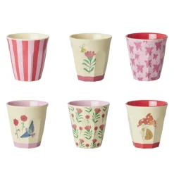 Rice Melamin Kinderbecher Pink Happy Forests 160 ml 6er-Set Fashion