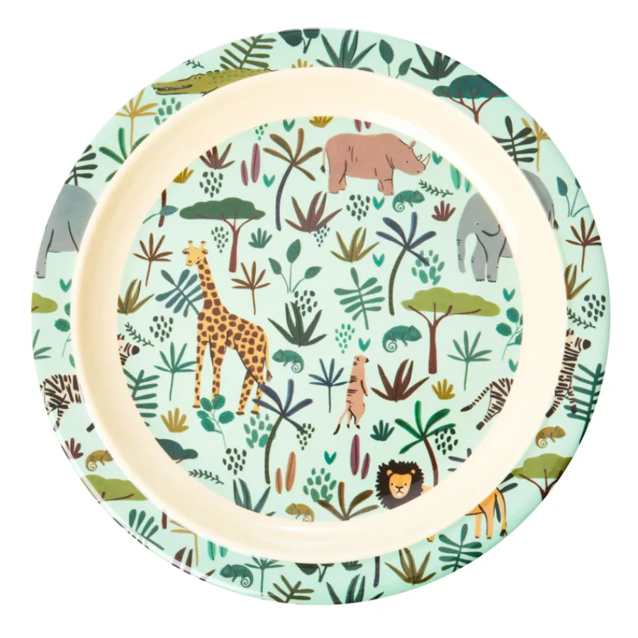 Rice Melamin Teller All Over Jungle Animals Green Online