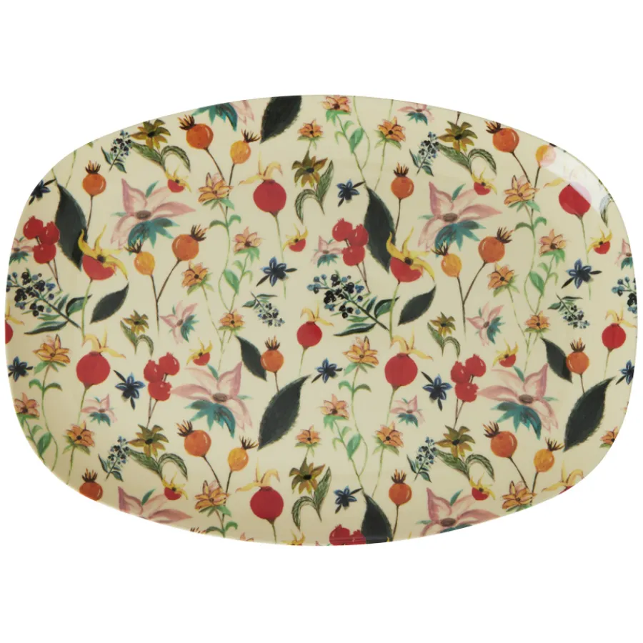 Rice Melamin Teller Oval Winter Rosebuds Clearance