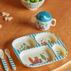 Rice Melamin-Geschirr Baby Geschenkbox Blue Happy Forest 4-teilig New