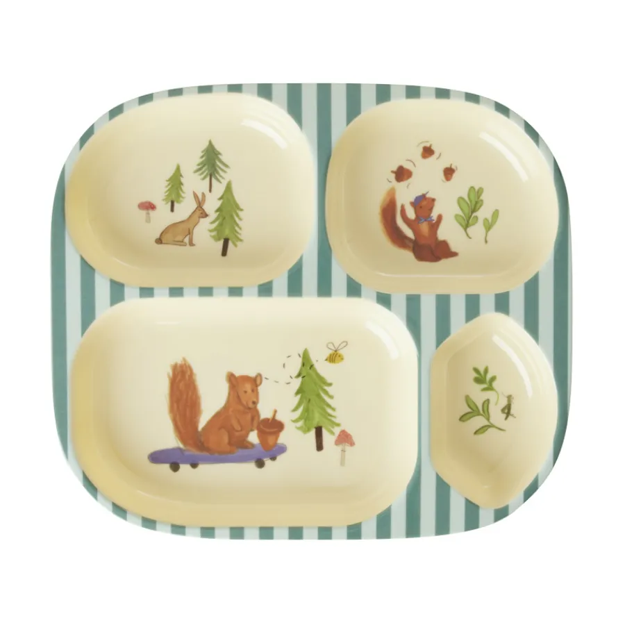 Rice Melamin-Geschirr Baby Geschenkbox Blue Happy Forest 4-teilig New