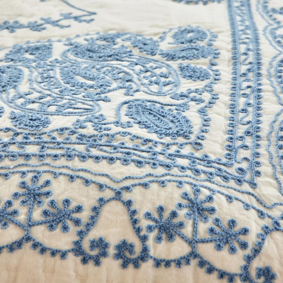Rice Tagesdecke Quilt White/Blue bestickt 140 x 200 Sale