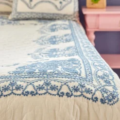 Rice Tagesdecke Quilt White/Blue bestickt 140 x 200 Sale