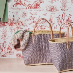 Rice Tasche Vichy-Karo mit Ledergriffen Brown Large New