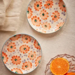 Rice Teller Keramik handbemalt Flowers Orange 15 cm Discount