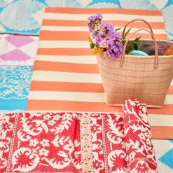 Rice Teppich Outdoor Coral/Creme gestreift Sale